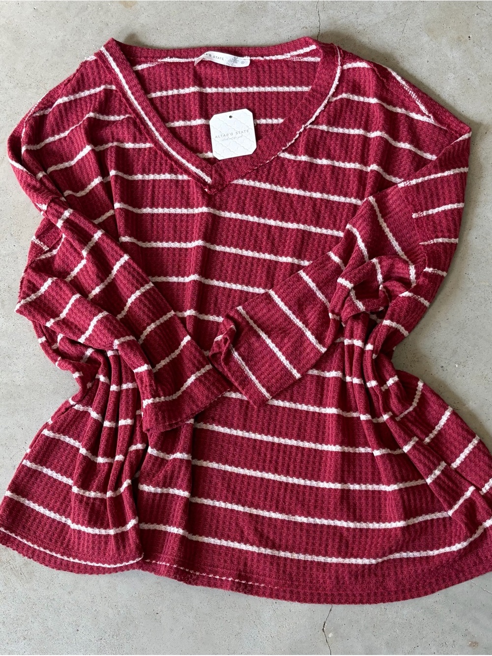 NWT Altar’d State Red Striped Waffle Knit V-Neck Thermal Top Small